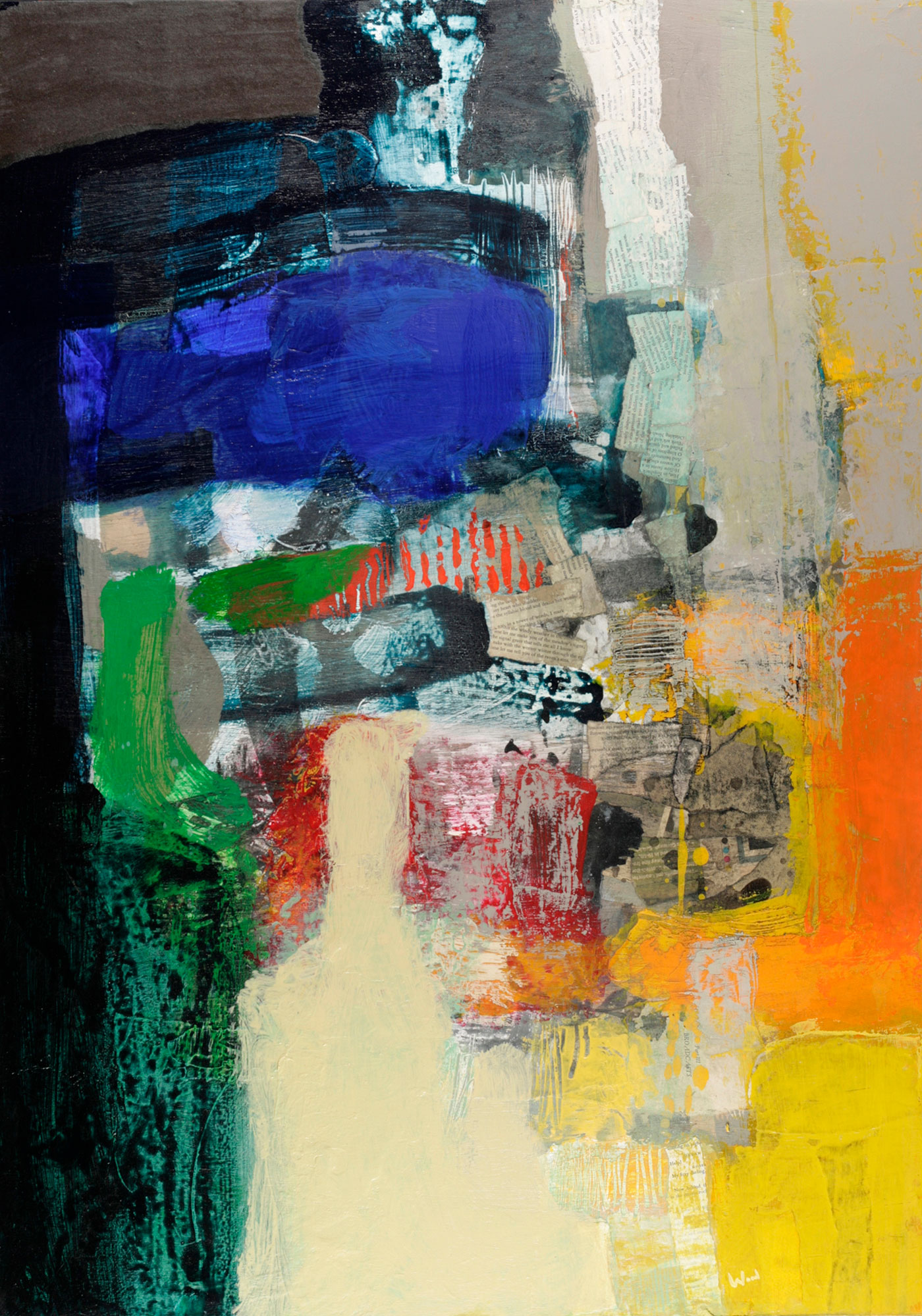 'Regardless of the Rain'; 39.5 x 27.5 inches (100 x 70 cm); Acrylic, Mixed Media & Collage on Panel; Cat. 1312 [AVAILABLE]