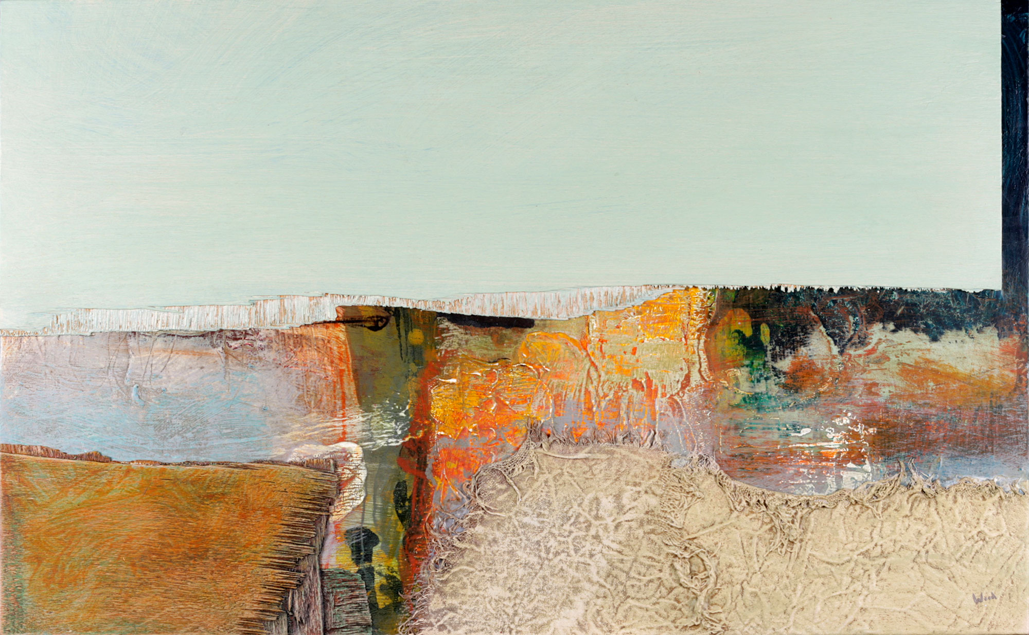 'The Weather Turned Around'; 19 x 30.75 inches (48 x 78 cm); Acrylic & mixed media assemblage on Board; Cat. 1106 [SOLD]