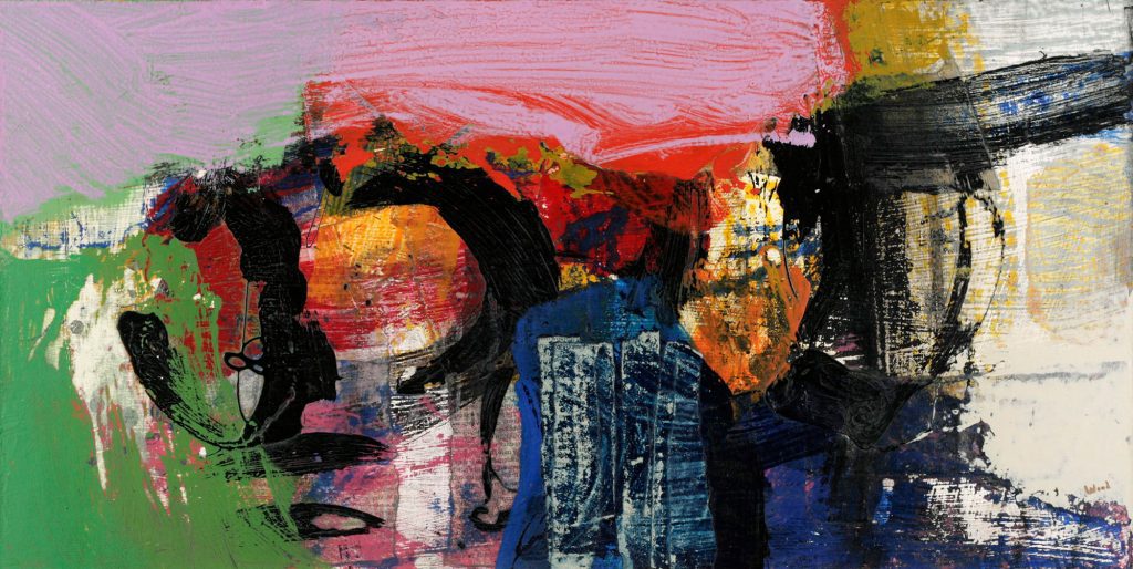 'Through the Day'; 12 x 24 inches (30 x 61 cm); Acrylic, Mixed Media & Collage on board; Cat. 1307 [SOLD]