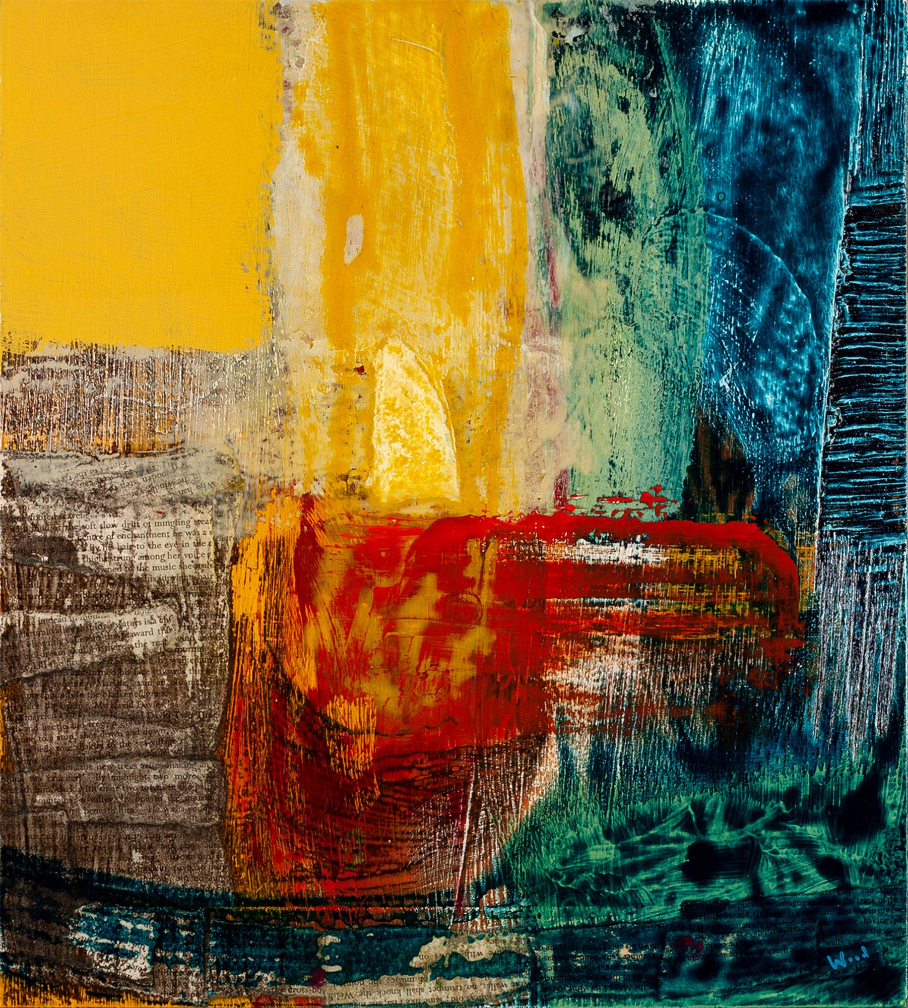 'Regardless of the Rain'; 15 x 13.5 inches (38 x 34 cm); Acrylic & Collage on panel; Cat. 2321 'Regardless of the Rain'; 15 x 13.5 inches (38 x 34 cm); Acrylic & Collage on panel; Cat. 2321