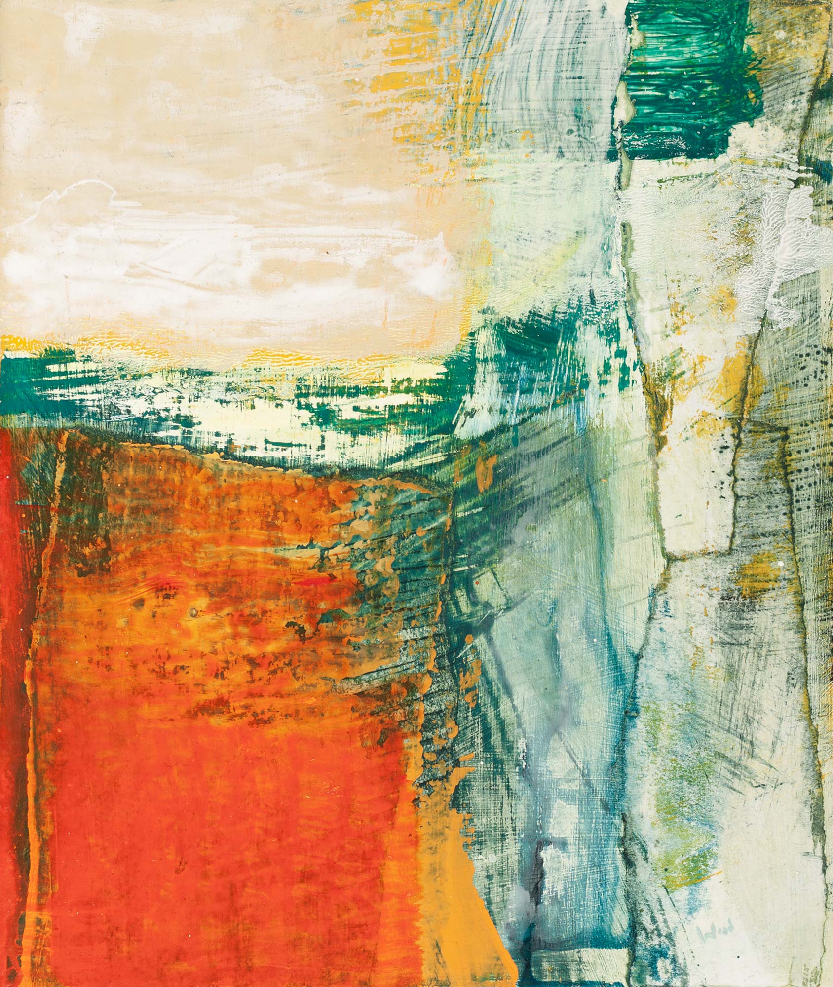 'Rain Wet Sea'  |  12.5 x 10.5 inches (32 x 27 cm)  |   Acrylic & Collage on Panel