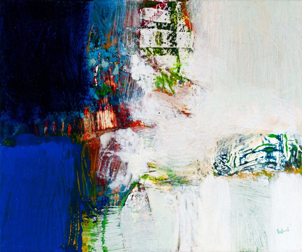 'Edge of Blue' | 10.5 x 12.5 inches (27 x 32 cm) | Acrylic & Collage on Panel