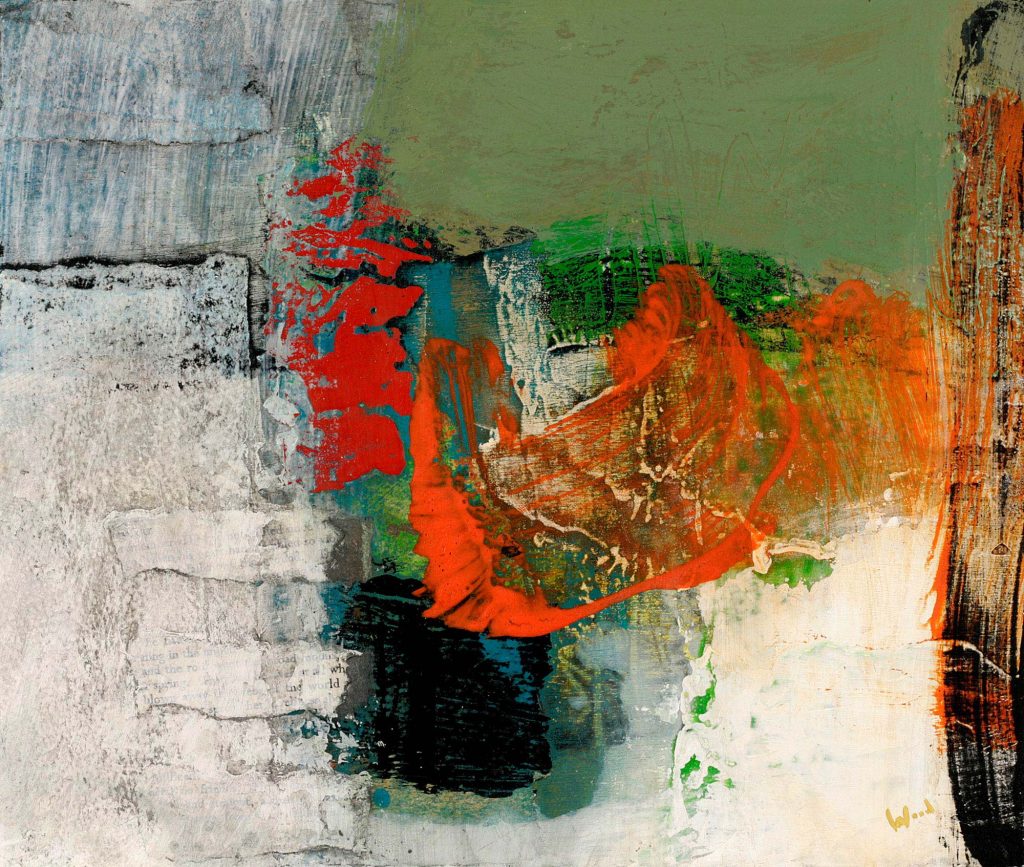 'High Ground'; 10 x 12 inches (25 x 30 cm); Acrylic & Collage on Panel;