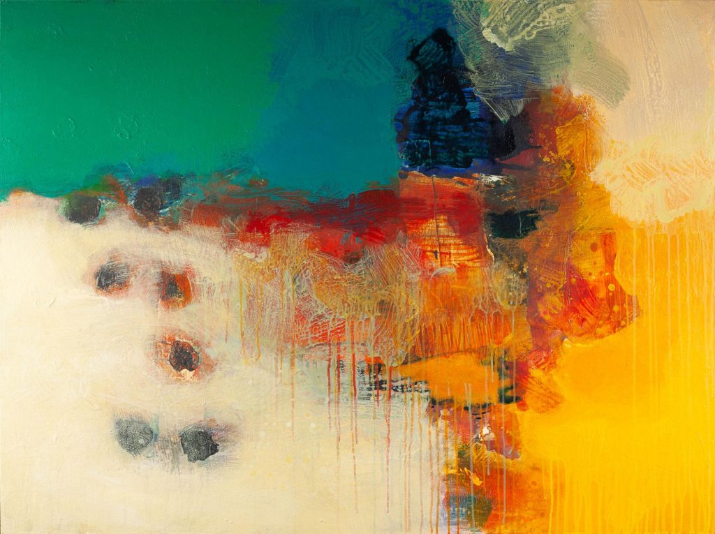 'How Wonderful the Summer Was'; 36 x 48 inches (91 x 122 cm); Acrylic & Collage on Box Panel