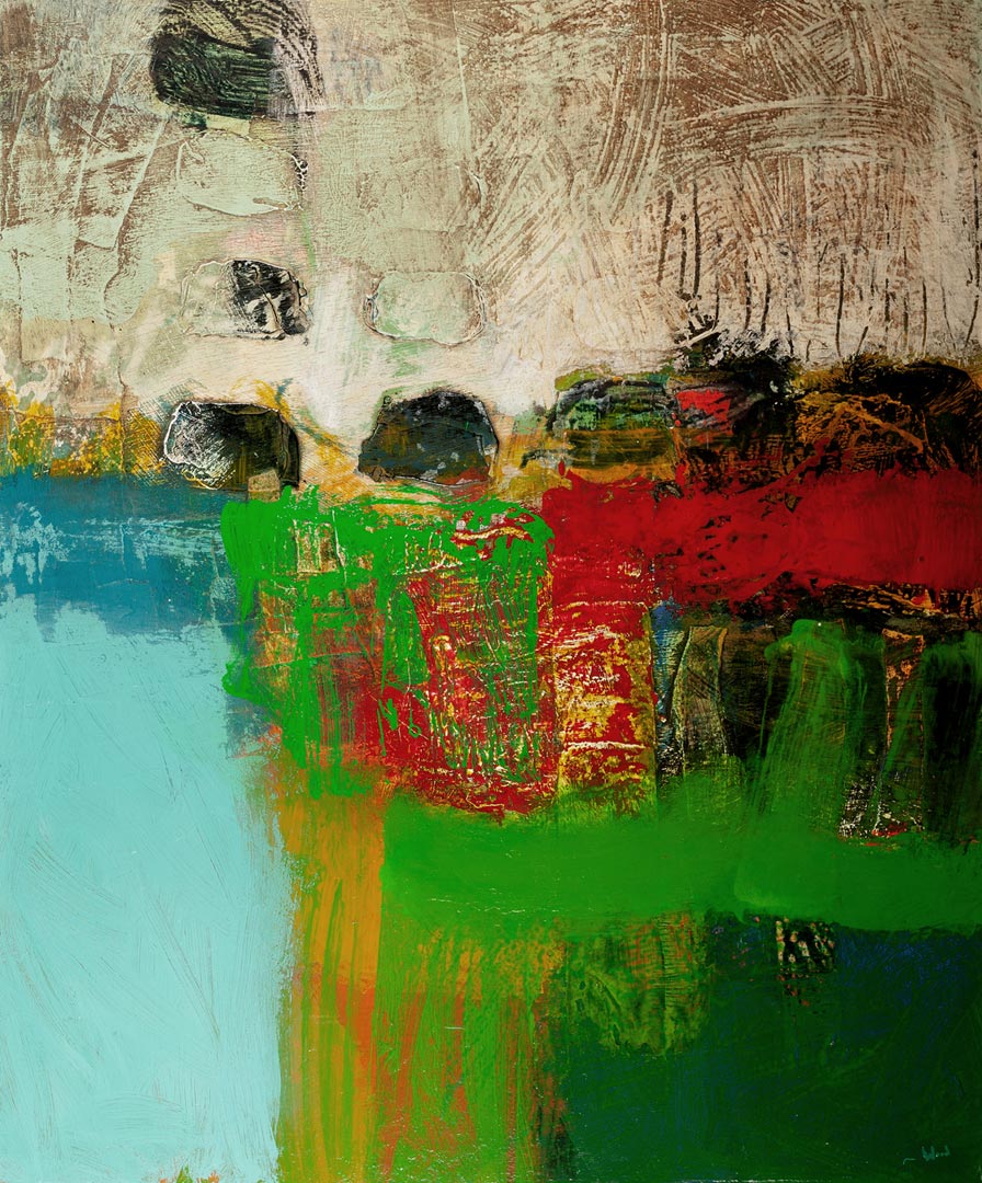 202510.ph 'Regardless of the Rain'; 36 x 30 inches (91 x 76 cm); Acrylic & Collage on Panel