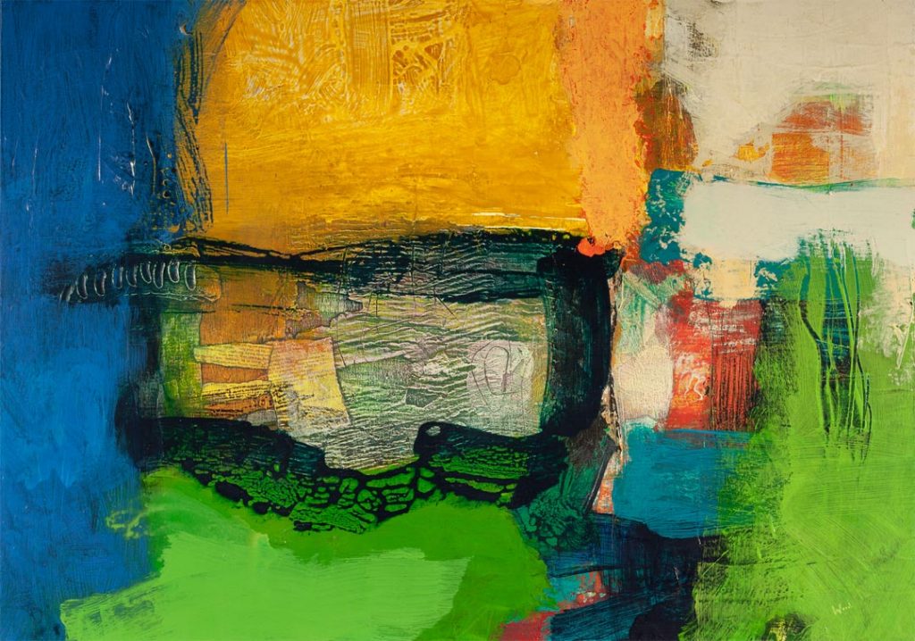 'Broken Water' | 27.5 x 39.5 inches (70 x 100 cm) | Acrylic, Mixed Media & Collage on Panel