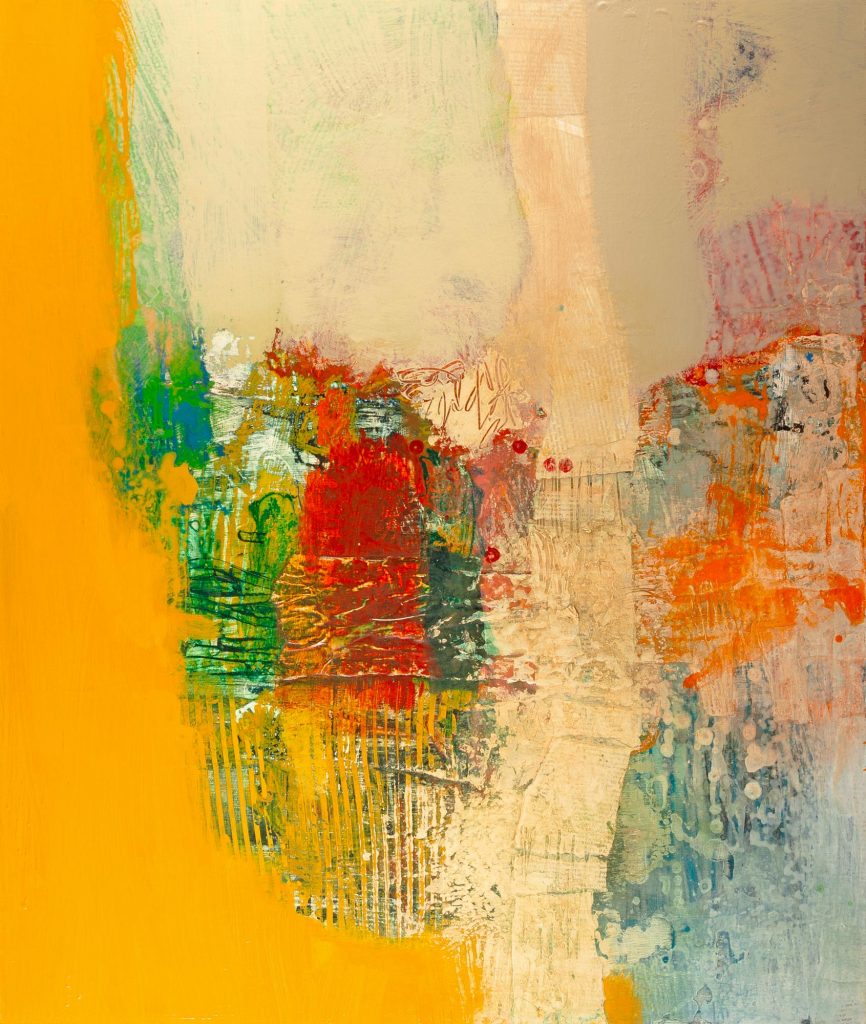 'Folding Light' | 36 x 30 inches (91 x 76 cm) | Acrylic & Collage on Box Panel